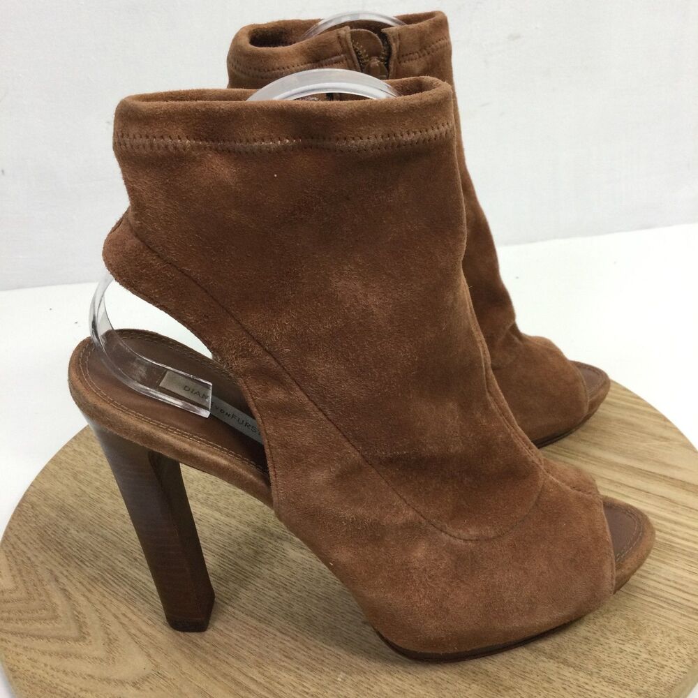 Diane von Furstenberg Womens Suede Open Toe Dress Bootie Brown Size US 8M